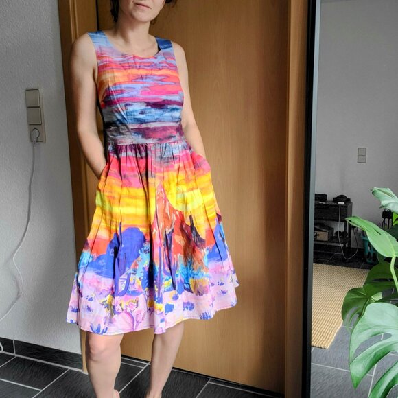 Modcloth Painted Desert Sunset Fit and Flare Dress Size XS - Picture 3 of 12